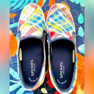 Sperry slip on women’s shoes.  Size 8 Madras color.